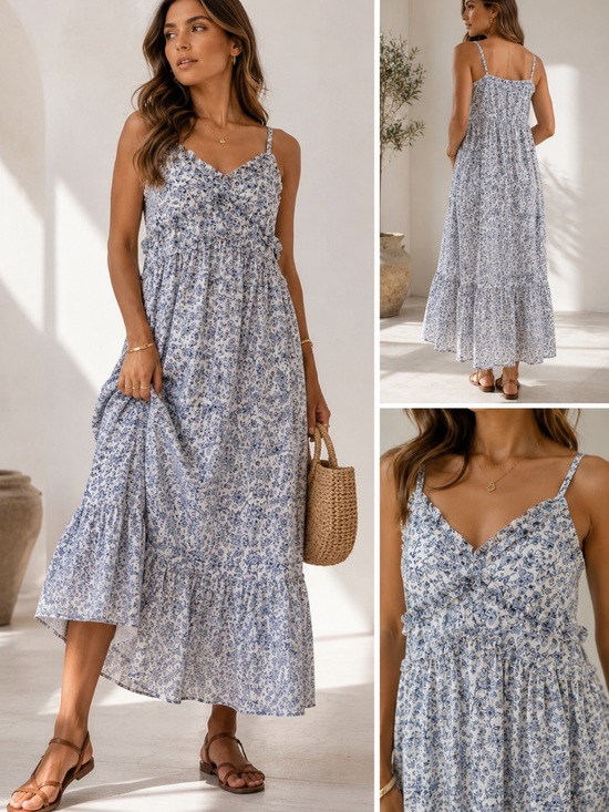 No Boundaries Dresses & Skirts - Blue Floral Prairie Maxi Dress Cottagecore Ruffle Sundress Medium
